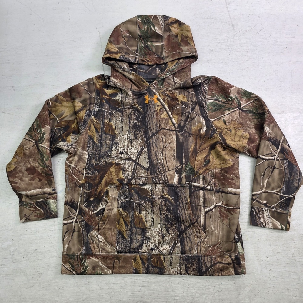 Under Armour RealTree Camo Fleece Pullover Sweatshirt Storm Hoodie Youth L Read*